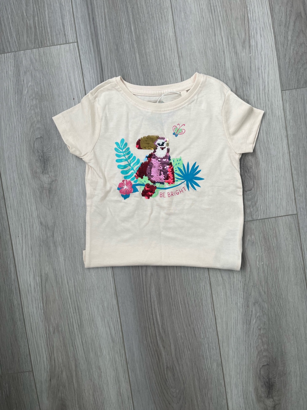 Kids' Cream Sequin Tropical Sloth Tee - Be Bright